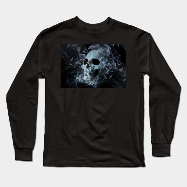 Smoking Skull Long Sleeve T-Shirt by CreativePhil